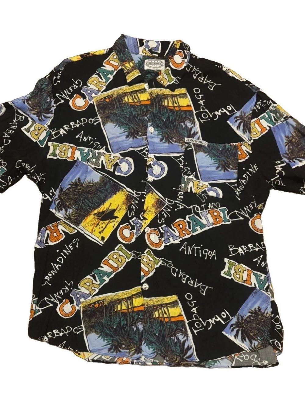 Vintage Jams World Mens XL Black Caribbean Hawaiian Shirt 80s Rare HTF